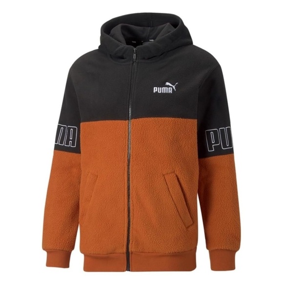 PUMA • Warm Chestnut Power Winterized F2 Logo Full-Zip Hoodie Sweatshirt Jacket - Picture 1 of 9